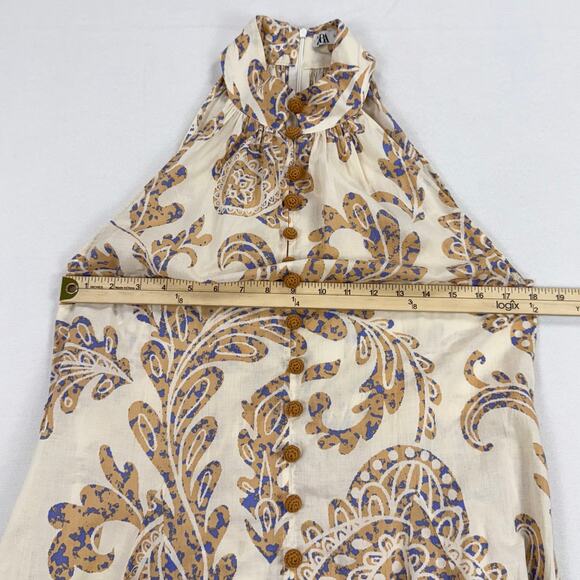 Zara Blogger Fave Women's High Collar Paisley Boho Flared Mini Dress Medium Tan - Picture 11 of 14